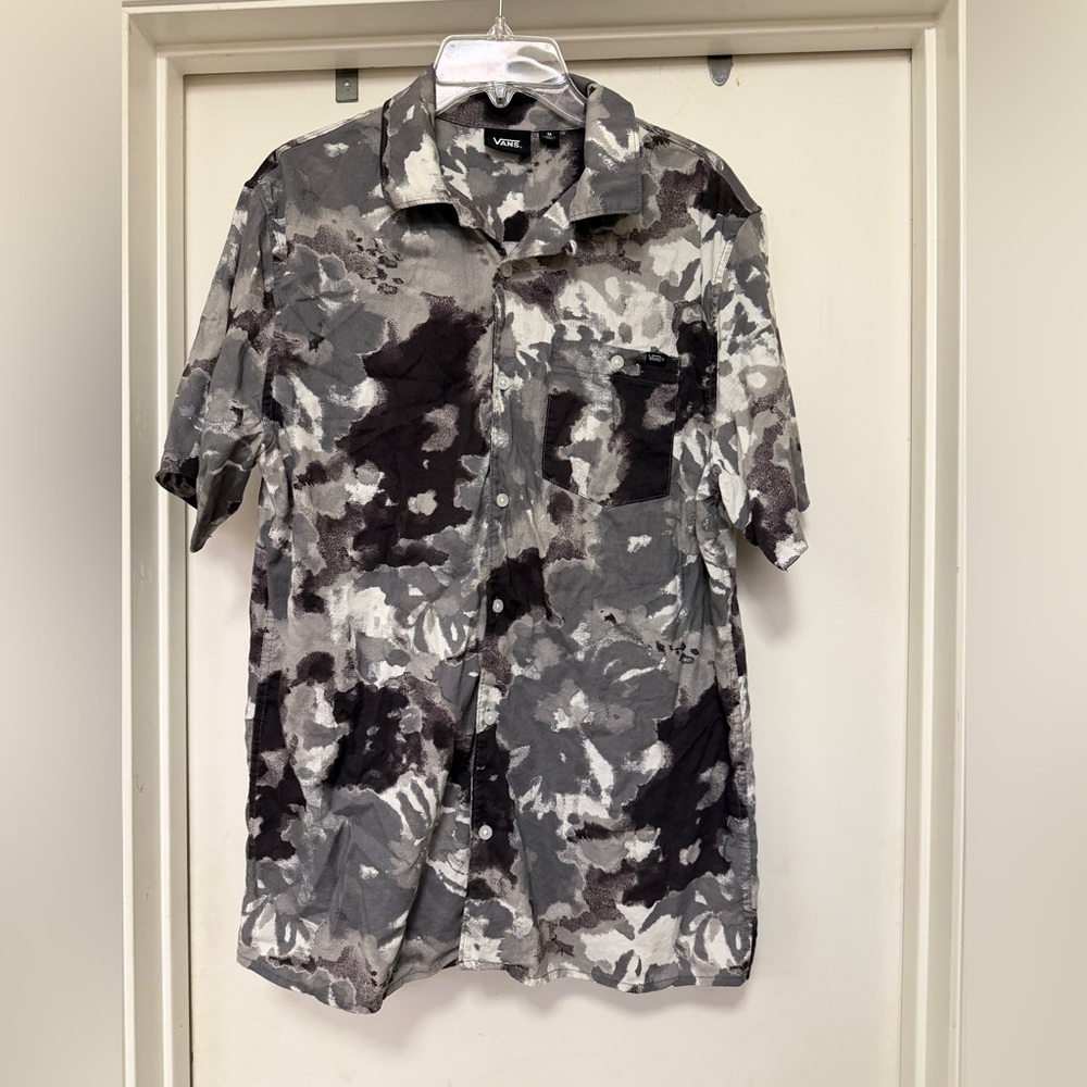 Vans Men's Watered Floral Quiet Shade Button Down Shirt - Sz M - black/white
